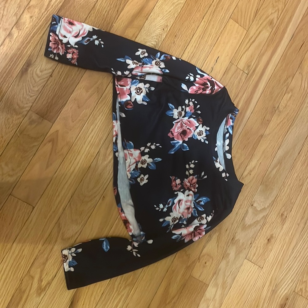 Long sleeve crop top with matching high rise long skirt